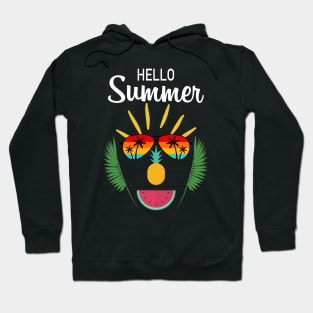 Hello Summer Funny face  with sunglasses, pineapple, watermelon  enjoy summertime on a beach vacation Hoodie